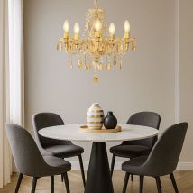 Kronleuchter Kristall Deckenlampe Hängeleuchte Lüster Esszimmerleuchte Wohnzimmerlampe, Metall Acryl gold, 5 flammig E14 Fassungen, DxH 48x150 cm