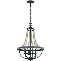 Lampadario Classico Nori Acciaio Zinco Scuro Anticato Legno Grigio 4 Luci E14