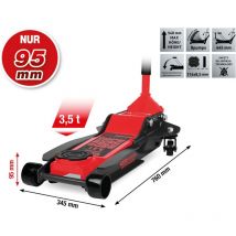 Performance Hydraulischer Stahl-Wagenheber, 3500 kg, flach, Hubhöhe: 95-540 mm - Ks Tools