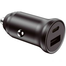 Chargeur de voiture, 20W, charge rapide, Power Delivery, multiport usb-c et usb-a + Câble usb-c vers usb-c, noir - Ksix