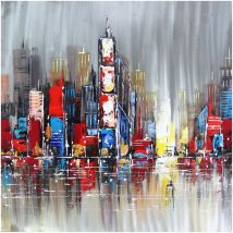 Abstrakte Gemälde Kuatéh 100 x 100 cm Landschaft mit Wolkenkratzern Ölgemälde