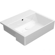 Kube x lavabo en céramique 55x47cm, demi-rejetée, pas de trou de robinet, blanc ExtraGlaze