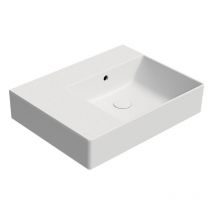 Kube x lavabo en céramique 60x47cm, étagère gauche, pas de trou de robinet, blanc mat