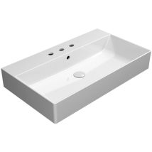 Kube x lavabo en céramique 80x47cm, bord de fond, 3 trous de robinet, blanc ExtraGlaze