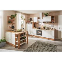 Küche Küchenzeile Inselküche Einbauküche Eiche Weiß Hilde 310 cm Respekta