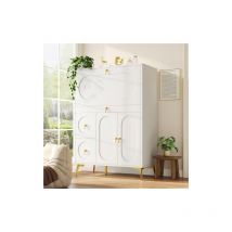 Küchen-Sideboard, Vorratsschrank mit Falttüren und vielen Stauräumen, für Küche, Esszimmer und Wohnzimmer, weiß, 100×50×140cm