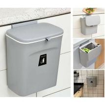Küchenabfalleimer- 9-Liter-Abfalleimer, kleiner Hängeabfalleimer mit Deckel für Bad/Schlafzimmer,(grau)