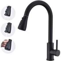 Küchenarmatur Edelstahl Meejee Wasserhahn Küche Schwarz Mit Ausziehbarer Brause, Armatur Mischbatterie 2 Strahlarten