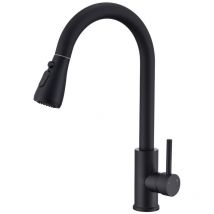 Ohpa - Küchenarmatur mit Herausziehbarer Brause 360° Schwenkbare Spültischarmatur mit 3 Strahlarten Küchenarmatur Edelstahl Mattschwarz