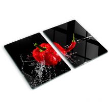 Glasschneideplatten - Schneidebrett aus Glas - Herdabdeckplatten - Gehärtetes Glas – 2x40x52 cm (2er Set) - Rote Paprika