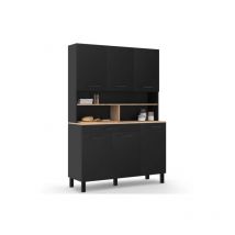 Küchenbuffet 120 cm cina 6 Türen + Schublade schwarz und Platten in Buchenoptik
