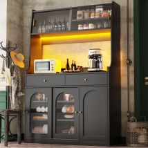 Küchenhochschrank Mit 2 Schubladen Und Verstellbaren Einlegeböden Mit Led Für Küche Aus Mdf Und Holzwerkstoff Schwarz 120x40x180 Cm