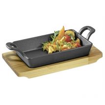 KÜCHENPROFI sartén cuadrada con 2 asas y tabla de madera BBQ 21.5x12.5x6cm