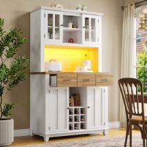Redom - Küchenschrank, Hochschrank, Küchen-Sideboard, Vitrine, Sideboard mit verstellbaren Einlegeböden, Sideboard mit LED-Beleuchtung, Sideboard