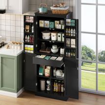 Küchenschrank Mit 2 Türen, 1 Innenschublade Und Regalböden, Für Küche Und Esszimmer, Aus Mdf, 75 X 40 X 182 Cm, Schwarz