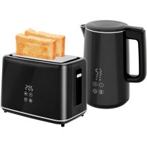 Küchenset Mit Wasserkocher Und Toaster, 7 Bräunungsstufen, Schnelles Kochen, Edelstahl, Kunststoff, Schwarz