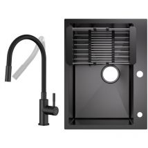 Cecipa Max - Küchenspüle aus Edelstahl 60x45cm Aufsatzwaschbecken Anthrazitschwarz + Universeller Küchenarmatur Schwarz Hohe 380MM