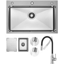 Küchenspüle aus Edelstahl 70x45cm Gebürstete Mit Abtropffläche + Universeller Küchenarmatur Gebürstete Küche Wasserhahn Hohe 380MM