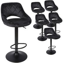 Haloyo 6er-set Barhocker, Küchenstuhl, Samt-barstühle, Drehbare Barhocker Mit Rückenlehne Und Fußstütze, Höhenverstellbar, Schwarz