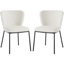 Wahson Esszimmerstühle 2er Set aus Teddystoff, Küchenstühle mit Metallgestell, Moderne Polsterstuhl ohne Armlehne Essstühle für Esszimmer, Weiß