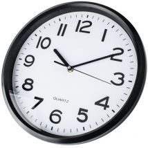 Küchenuhr rund 30 cm – Quarzuhr – Schwarz mit weißem Ziffernblatt – geräuschloses Uhrwerk