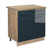 Küchenunterschrank Fame-Line, Dunkelblau Hochglanz, 80 cm , ap Eiche Vicco