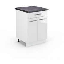 Küchenunterschrank Fame-Line, Weiß Hochglanz, 60 cm mit Schublade, ap Anthrazit Vicco