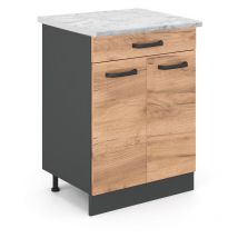 Küchenunterschrank R-Line, Goldkraft Eiche, 60 cm ap Marmor Vicco