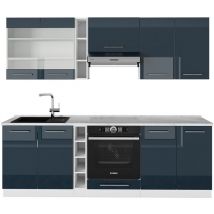 Vicco - Küchenzeile Fame-Line, Dunkelblau Hochglanz/Weiß, 235 cm ohne Arbeitsplatte