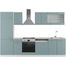 Küchenzeile R-Line, Blau-Grau, 300 cm , AP Marmor, Vicco