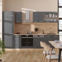 Küchenzeile R-Line, Schwarz Beton/Goldkraft Eiche, 300 cm ap Marmor Vicco