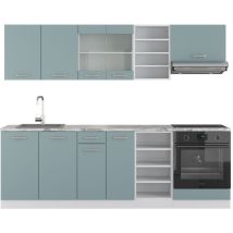 Küchenzeile R-Line, Blau-Grau, 240 cm , ap Marmor Vicco
