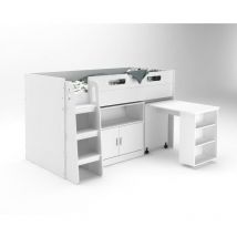 Kidsaw - Kudl - Storage Mid Sleeper 01 Children's Bed with Desk and Cupboard - MFC/Wood - L98.6 x W195 x H120 cm - White