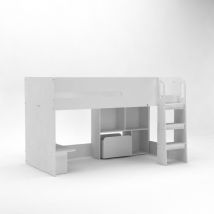 Kidsaw - Kudl - Storage Mid Sleeper 01 Children's Bed with Desk, Bookcase & Toybox - MFC/Wood - L115.8 x W195 x H120 cm - White