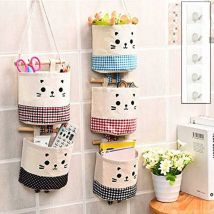 Kueatily - 5 Pcs Joli Sac de Rangement Suspendu, Imperméable en Coton Jute Panier Pochette de Rangement, Sacs Organisateur pour Chambre Salle de Bain