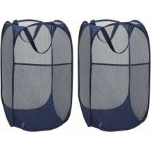 Kueatily - Panier à Linge [Lot de 2] Corbeilles à Linge Pliable Pop Up en Maille Filet Sac à Linge Panier à Linge Pliable avec ManiPôler, Bleu-Fei Yu
