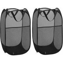 Kueatily - Panier à Linge [Lot de 2] Corbeilles à Linge Pliable Pop Up en Maille Filet Sac à Linge Panier à Linge Pliable avec ManiPôler, Noir-Fei Yu