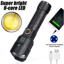 Litzee - Lampe torche led XHP100 rechargeable de 12000 lumens, superpuissance, lampe de poche tactique zoomable 5 modes Torches portatives Torche usb