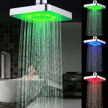Kueatily - Pomme de Douche Carrée à LED,6 pouces led Douche trois couleurs,Contrôle de Température 3 à Changement de Couleur Alimenté par Un Débit
