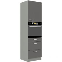 Küchen Hochschrank 60 Bianca Grau Hochglanz + Grau Küchenzeile Küchenblock Grey