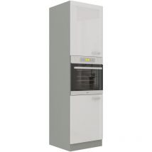 Küchen Hochschrank 60 Bianca Weiß Hochglanz + Grau Küchenzeile Küchenblock