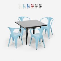 Ensemble table noire 80x80 + 4 chaises style bar restaurant century black - Turquoise