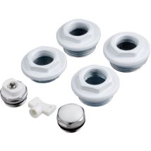 Heizkörperanschluss-Set – 1"x1/2" Reduzierstopfen links – 2 Stk. – 1"x1/2" Reduzierstopfen rechts – 2 Stk. – 1/2" Entlüftungsventil – 1 Stk. – Silikon