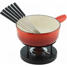 32236 Set per fonduta di formaggio a induzione 24 cm in ghisa, Ghisa, rosso, 34 x 26 x 23 cm, 9 unità - Kuhn Rikon
