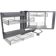 Kukoo - 4 Cestos Extraíbles de Acero Inoxidable para Mueble de Rincón Ciego 90-100cm, Mano Izquierda Tire Cestas de Cocina con Cierre Suave Armario