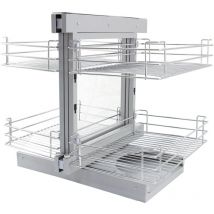 4 Cestos de Acero Inoxidable para Mueble de Rincón Ciego 90-100cm, Mano Derecha Tire Cestas de Cocina con Cierre Suave Armario Lavadero Organizador