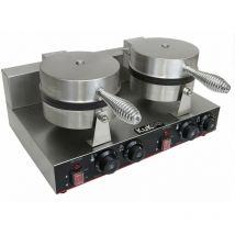Kukoo - Gaufrier Electrique Professionnel Double Plaque Ronde en Aluminium & Téflon - Anti Stick 250°C 220-240V 1000W Poignée Ergonomique Minuterie