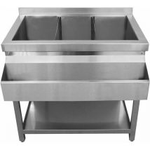 Station Cocktail en Inox Pose Libre - 85 x 84 x 55/72cm - 3 Puits Isothermes Icewell - Hauteur Ajustable Rail Accès Rapide - Meuble Comptoir