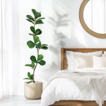 Künstlicher Geigenblatt-Feigenbaum – 150cm Kunstpflanze mit schwarzem Pflanzgefäß fürs Kinderzimmer, großer Kunstbaum als Dekoration