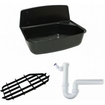 Haas - Kunststoff Ausgussbecken Set Nina Waschtrog schwarz mit Auflagerost und Siphon